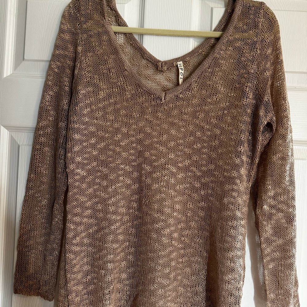 POL Brown and Tan Knit Women's Sweater